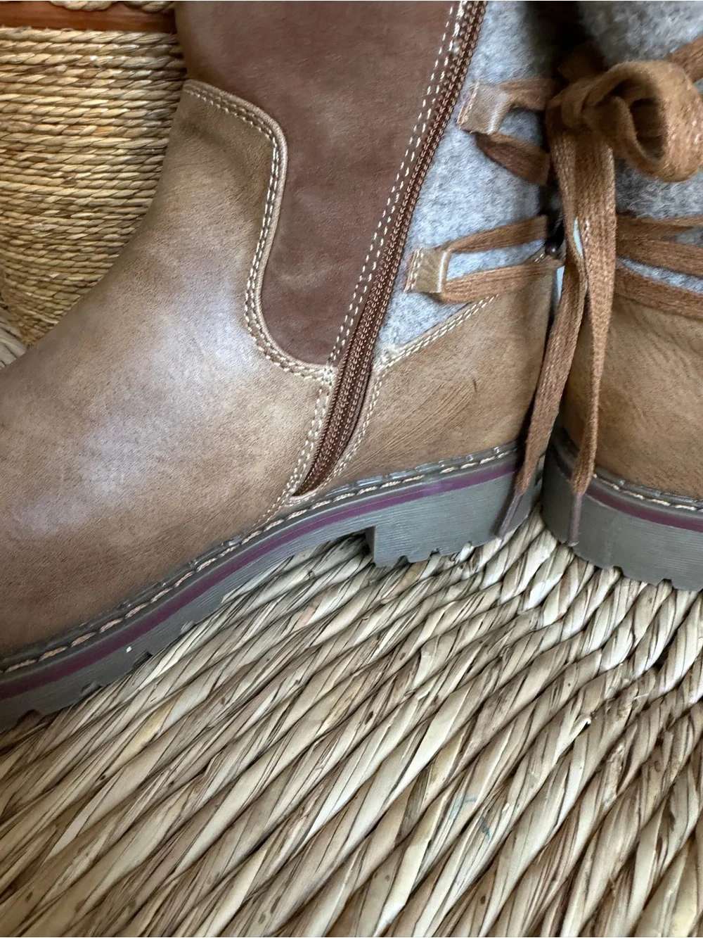Patricia by Spring Step Brown & Tan Suede-Trim Lace Back Winter Boots Size 38